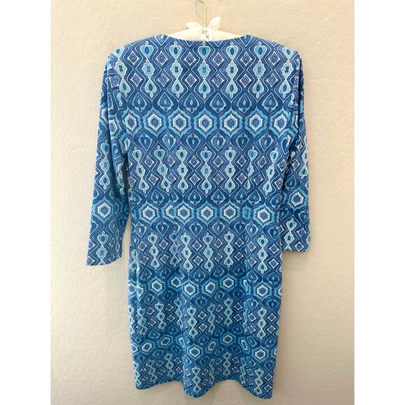 J.MCLAUGHLIN Carly Dress Blue Aqua Lantern Print 3/4 Sleeve NWT | Size Small - Picture 5 of 9